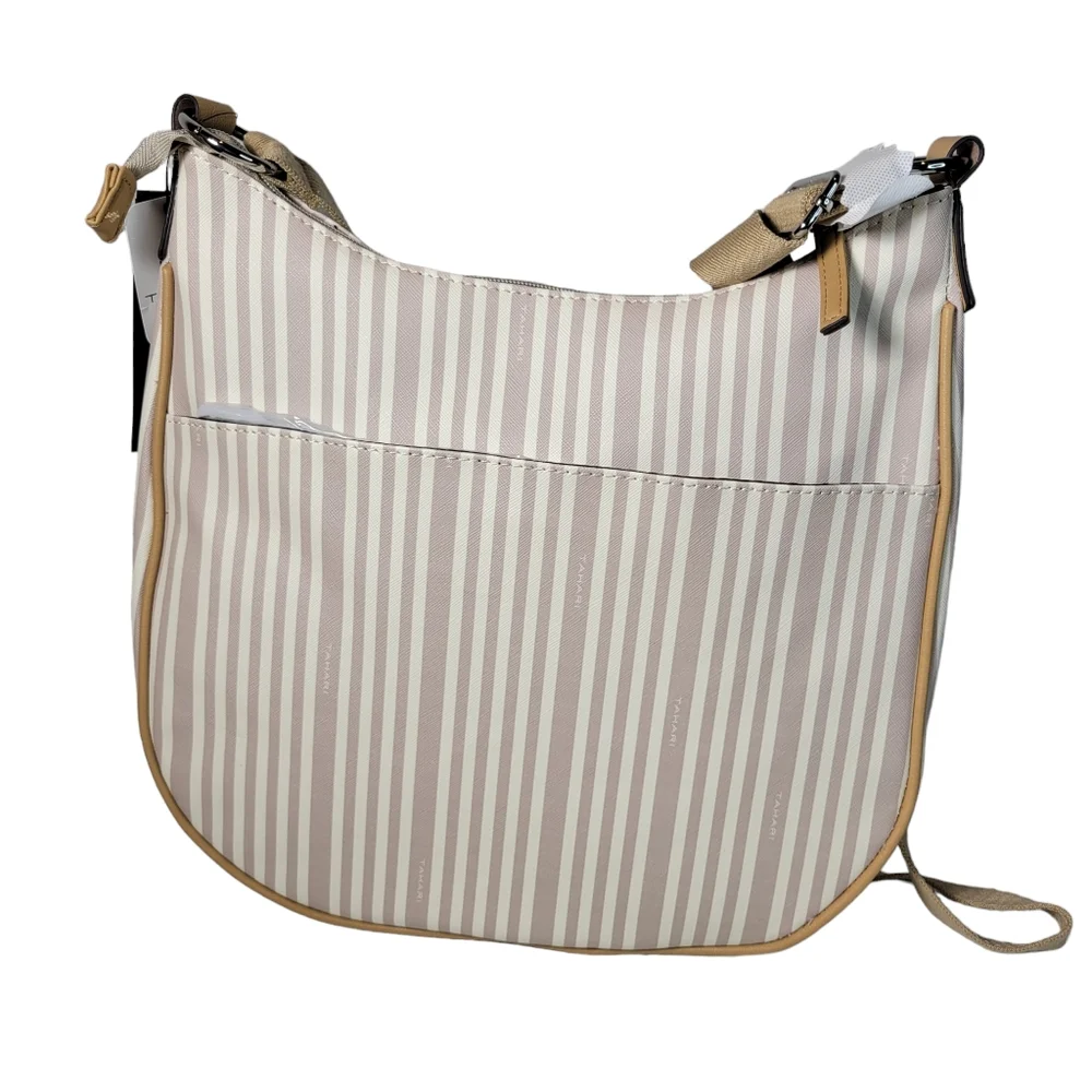 Tahari Logo Hobo bag in sand stripe NWT